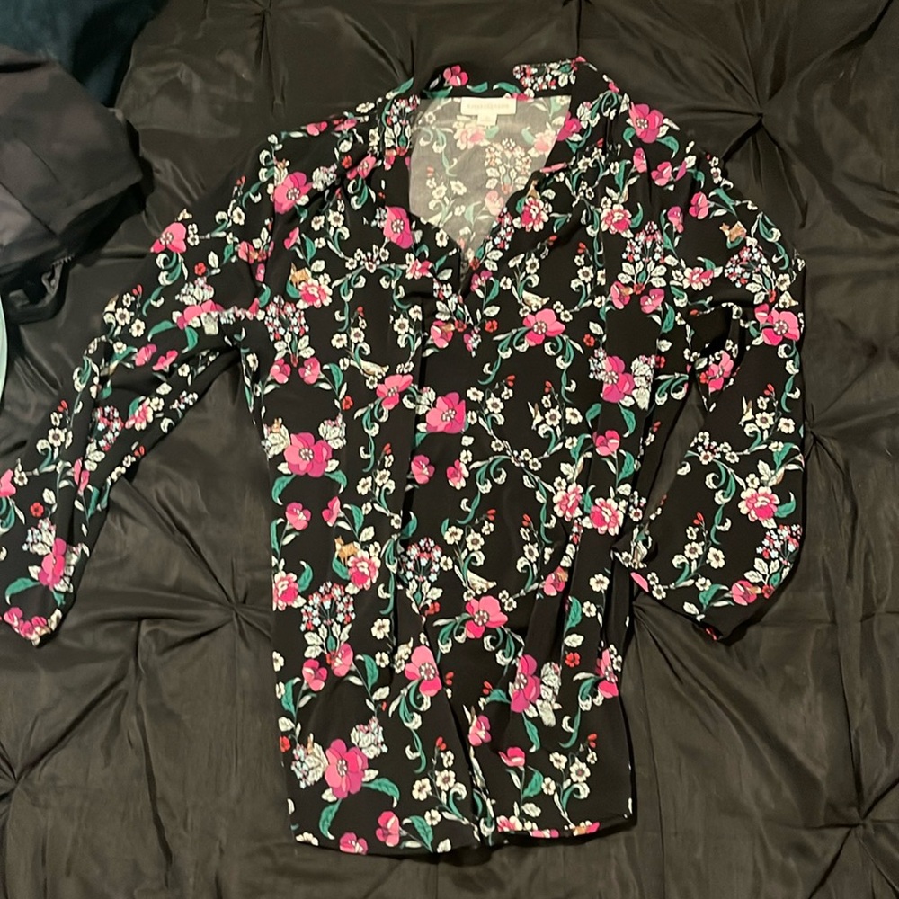 Charter Club Long Sleeve Blouse: Black Floral Top Women’s